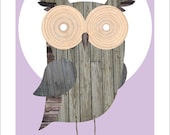 Owl print - TIMBERRR mod print - wood grain collage