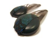 Fabric Covered Button Hair Clips- Green Hair Barrettes for Women - Upcycled Hair Accessories