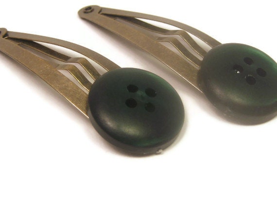 Green Button Hair Clips - Back to School Accessories - Black Friday Etsy