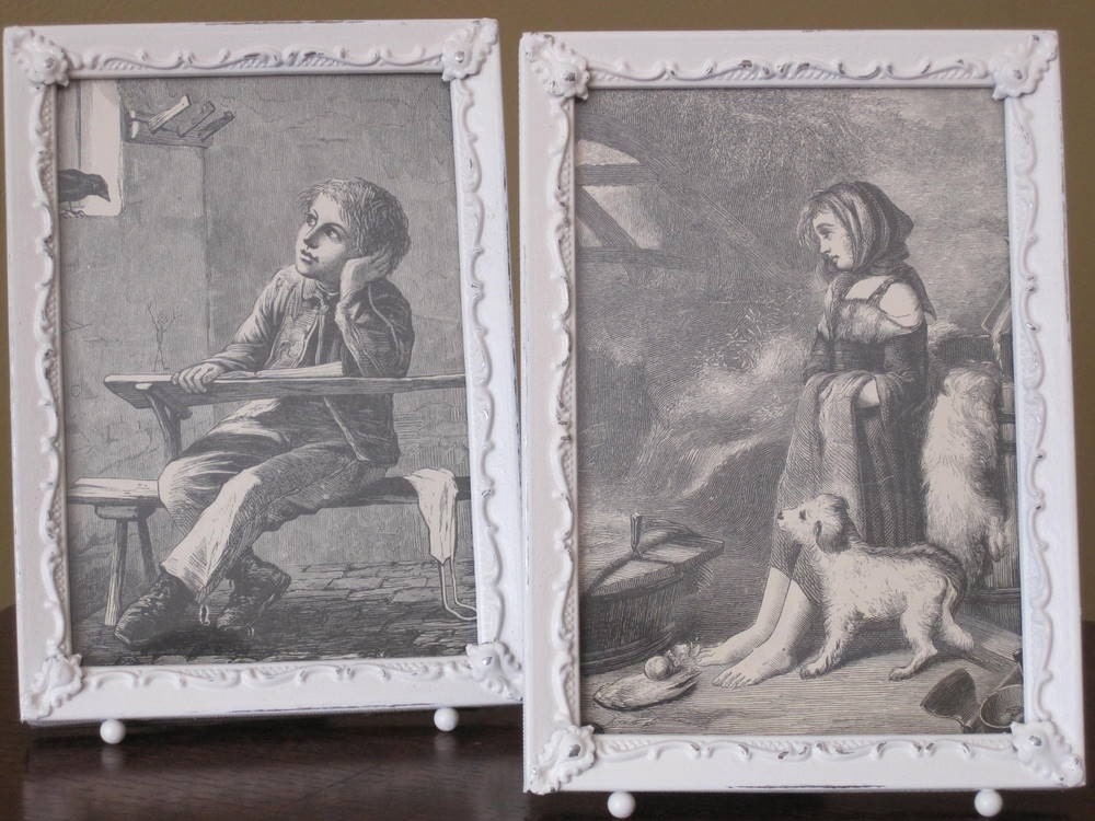 Pair of Shabby Chic Vintage Storybook Prints with Frames