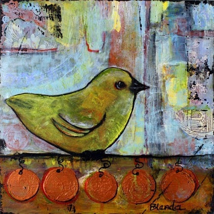 Kids Wall Art Bird Print Decor 8X8  Cute Spring Shabby Cottage Chic - Childs Room