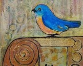 Art Signed Print Wall Decor Blue Bird Locks of Love Home and Garden