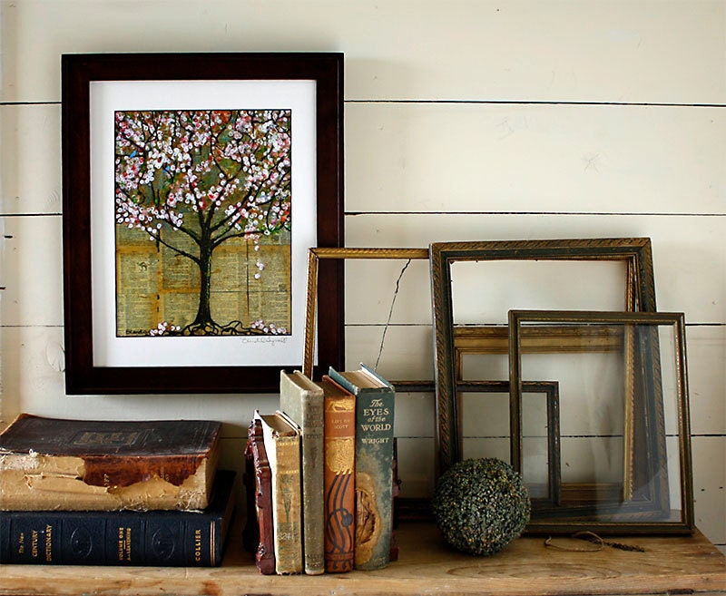 Tree Print Art Birds Words Dictionary 8X10 Spring Trends