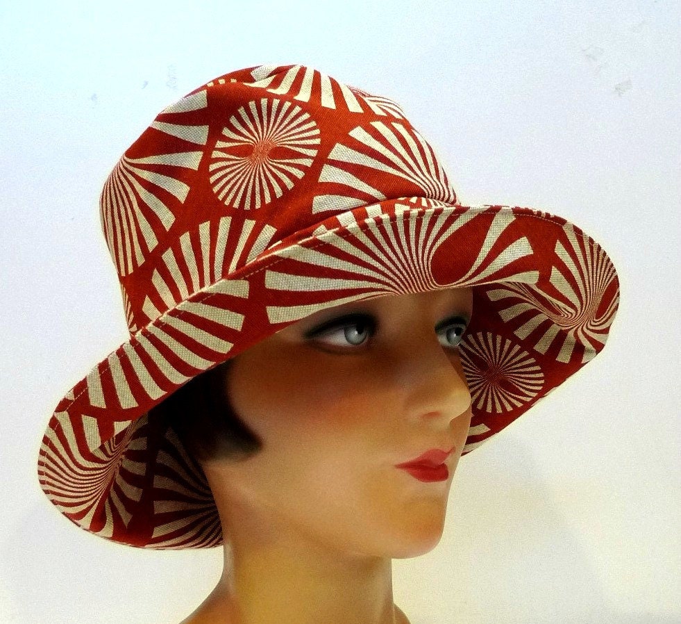 Retro Sun Hat in Burnt Orange Pinwheel Canvas - Made to Order in Your Size