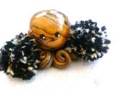Custom Little Octopus Cheerleader in School Team Colors with Coordinated Pom Poms Shown here in Black and Gold