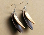 Handcarved Maple and Black Walnut double leaf / feather earrings.  J120151