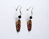 Handcarved Maple and Brazilian Redwood Wood Feather Earrings  J120517