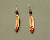 Handcarved Maple and Brazilian Redwood Wood Feather Earrings  J120522