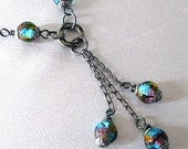 Black Lampwork Glass Necklace in Jewel Tones