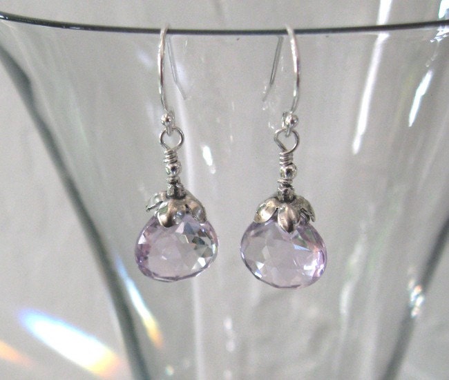 Lilac Amethyst Gemstone Briolette Earrings Sterling Silver