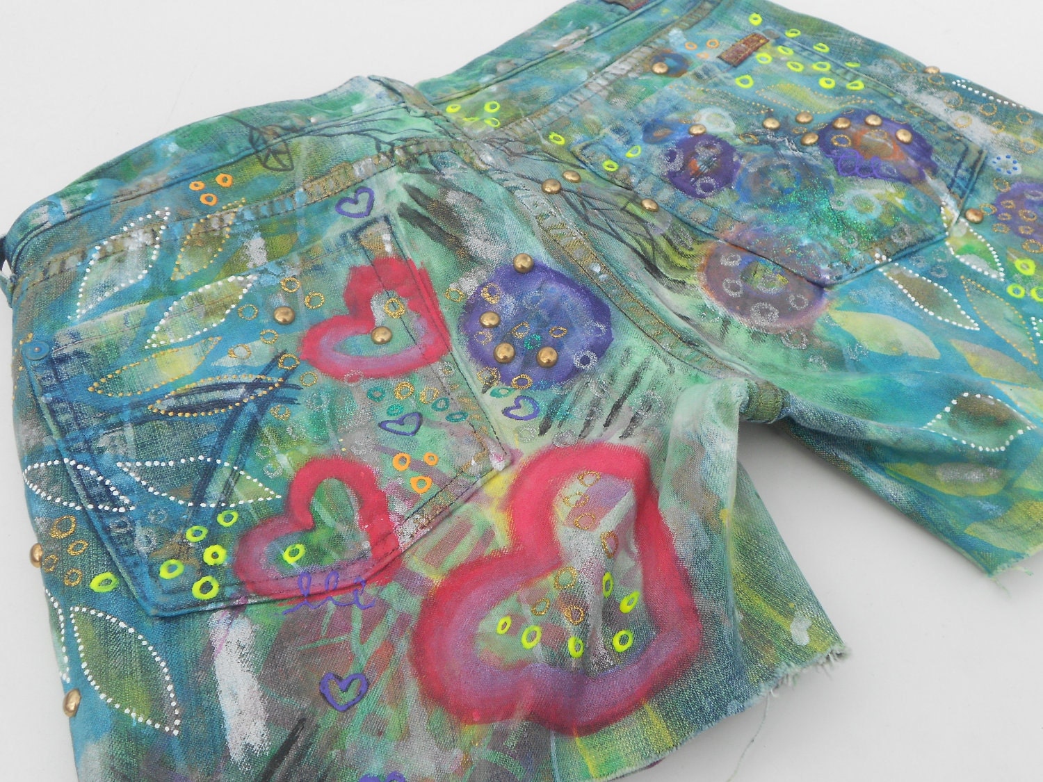 Funky handpainted denim shorts