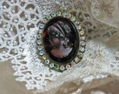 Vintage Cameo Rhinestone Brooch Pendant