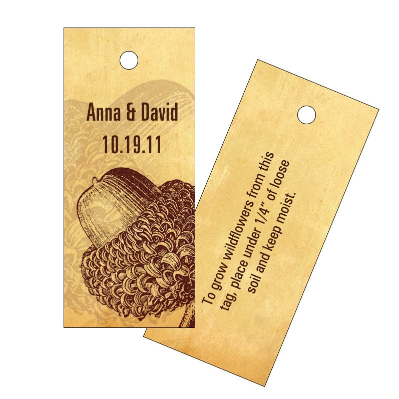 Acorn hang tags on seeded paper wedding bride groom monogram fall autumn decoration - 25