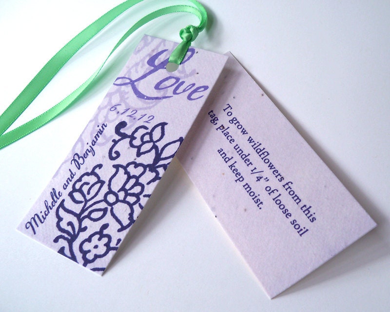 Plantable wedding favor tags vintage style paisley, set of 25