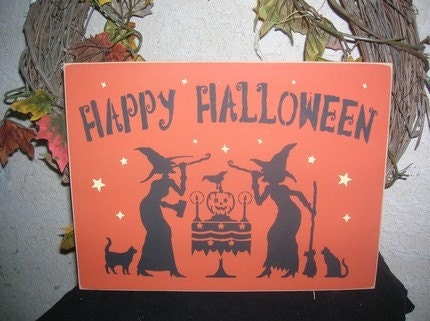 Happy Halloween Witch Wood Sign Wall Hanging