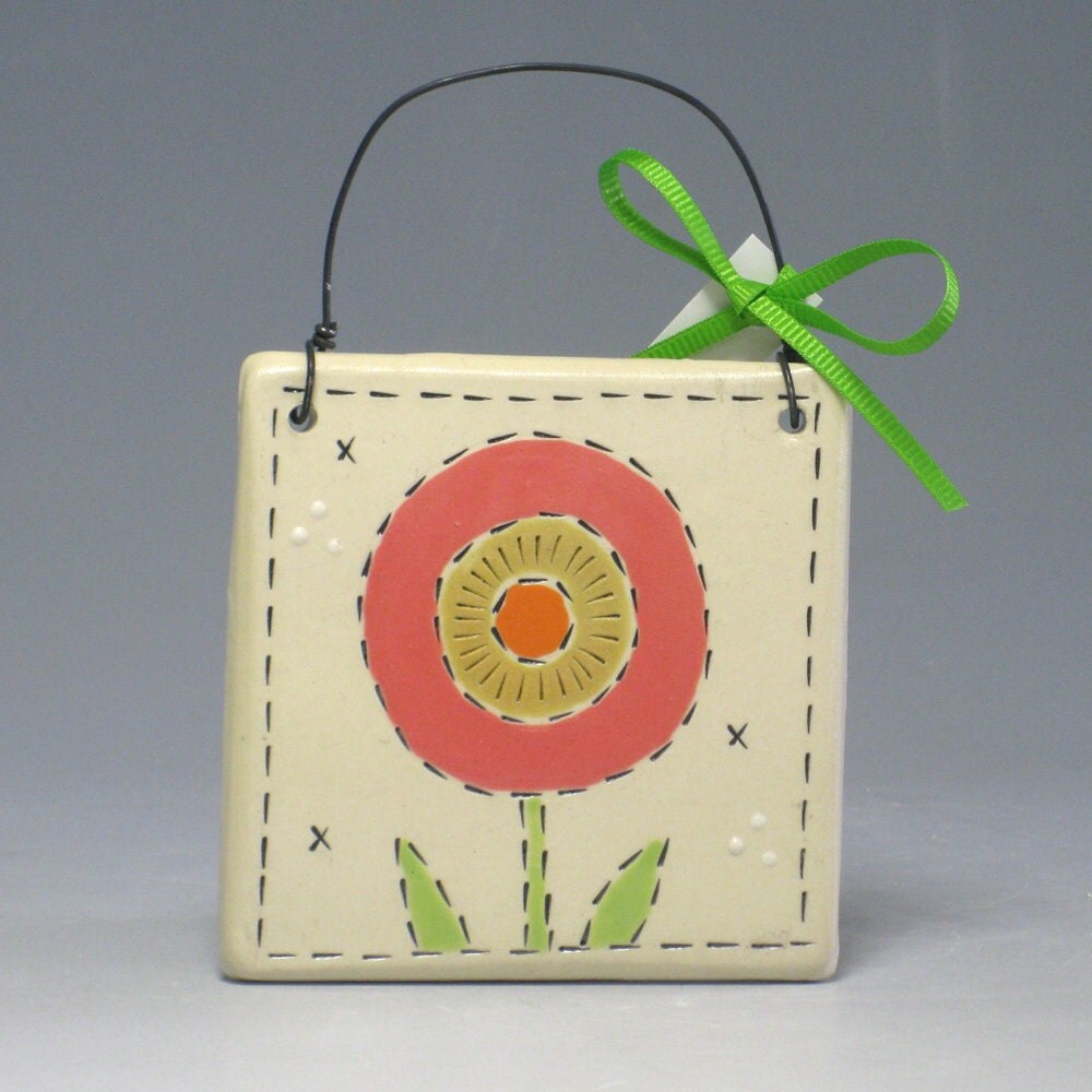 Wall Tile with Pink Circle Flower