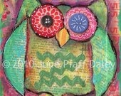 Wiser Owl 8 x 10 print by mixed media artist June Pfaff Daley