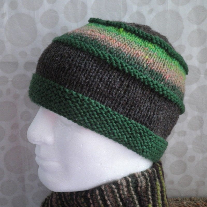VERMONT SUMMER FOREST Tweed Aran and  Japanese Noro Wool Hat in Greens and Brown for Men and Women (Pattern Available)
