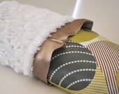 LUCAS NEUTRAL BABY Blanket....Cool geometric satin pattern with matching trim and white minky...Very unique and neutral baby shower gift