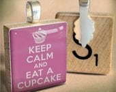 Scrabble Tile Jewelry - Scrabble Necklace Charm - KEEP CALM (Pink Cupcake) Scrabble Tile Pendant. Necklace chain sold separately