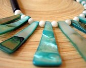 Seashell Statement Necklace Aqua Ivory Shell Wood Copper