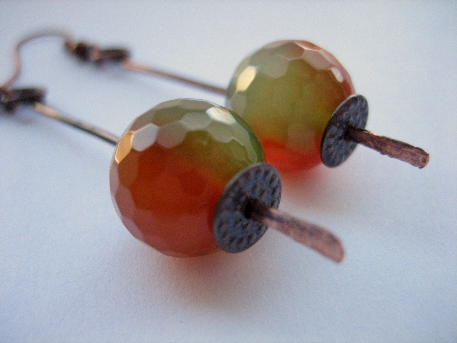 Earrings Faceted Agate Gemstone Copper She's an Earthy Sort of Girl Orange Statement Jewelry