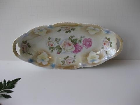 Vintage German Handpainted Floral Porcelain Luster Dish