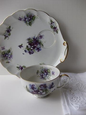 Vintage Dragon China Springtime Violet Dessert Plate and Teacup