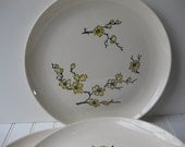 Vintage Hand Decorate Black Yellow Floral Chop Plates/Serving Platters Set of Three