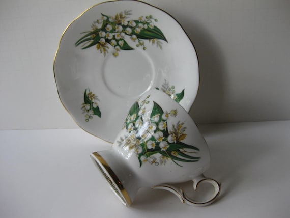 RESERVED FOR MARGO Vintage Queen Anne Musical Lily of the Valley Teacup & Saucer
