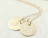 14k Gold Double Initial Pendant Necklace - Hand Stamped Personalized - UNBLACKENED - Fine Jewelry - Fashion