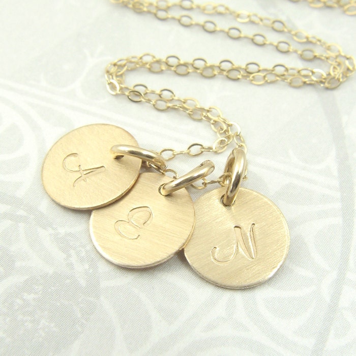 Triple Gold Initial Pendant Circle Necklace - Brushed Matte Finish - Unblackened - Personalized Fashion Jewelry