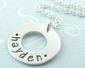Sterling Washer Personalized Necklace - Single Name - Custom Text - Mother's Gift - Fashion Jewelry
