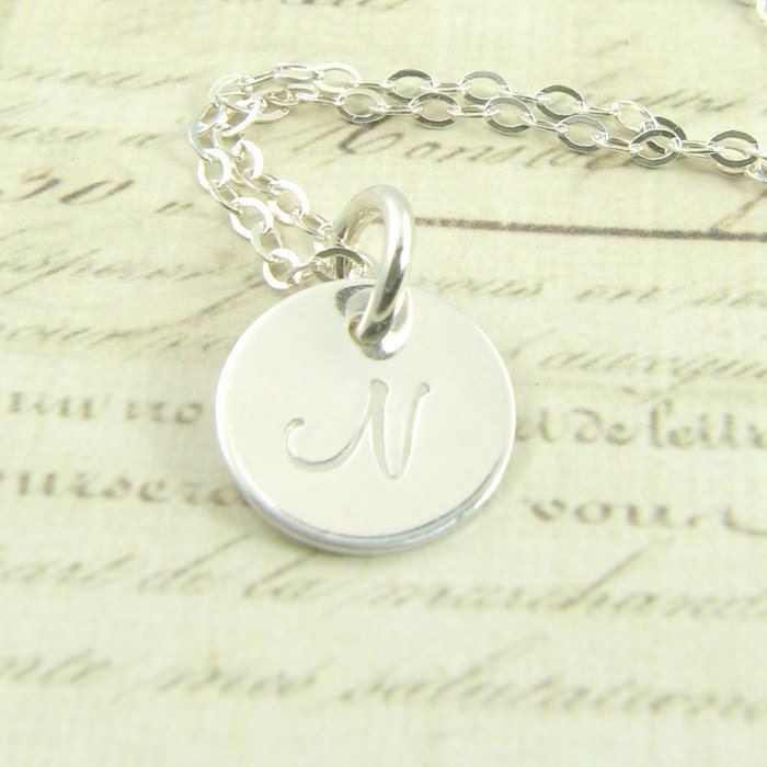 Single Initial Charm Pendant Necklace - Custom Hand Stamped Silver - Your Choice of Initials - Unblackened