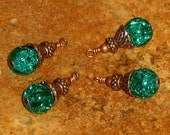 Vintage Style Bead Drop Dangles (c112) - Green Crackle Glass Beads and Antiqued Copper
