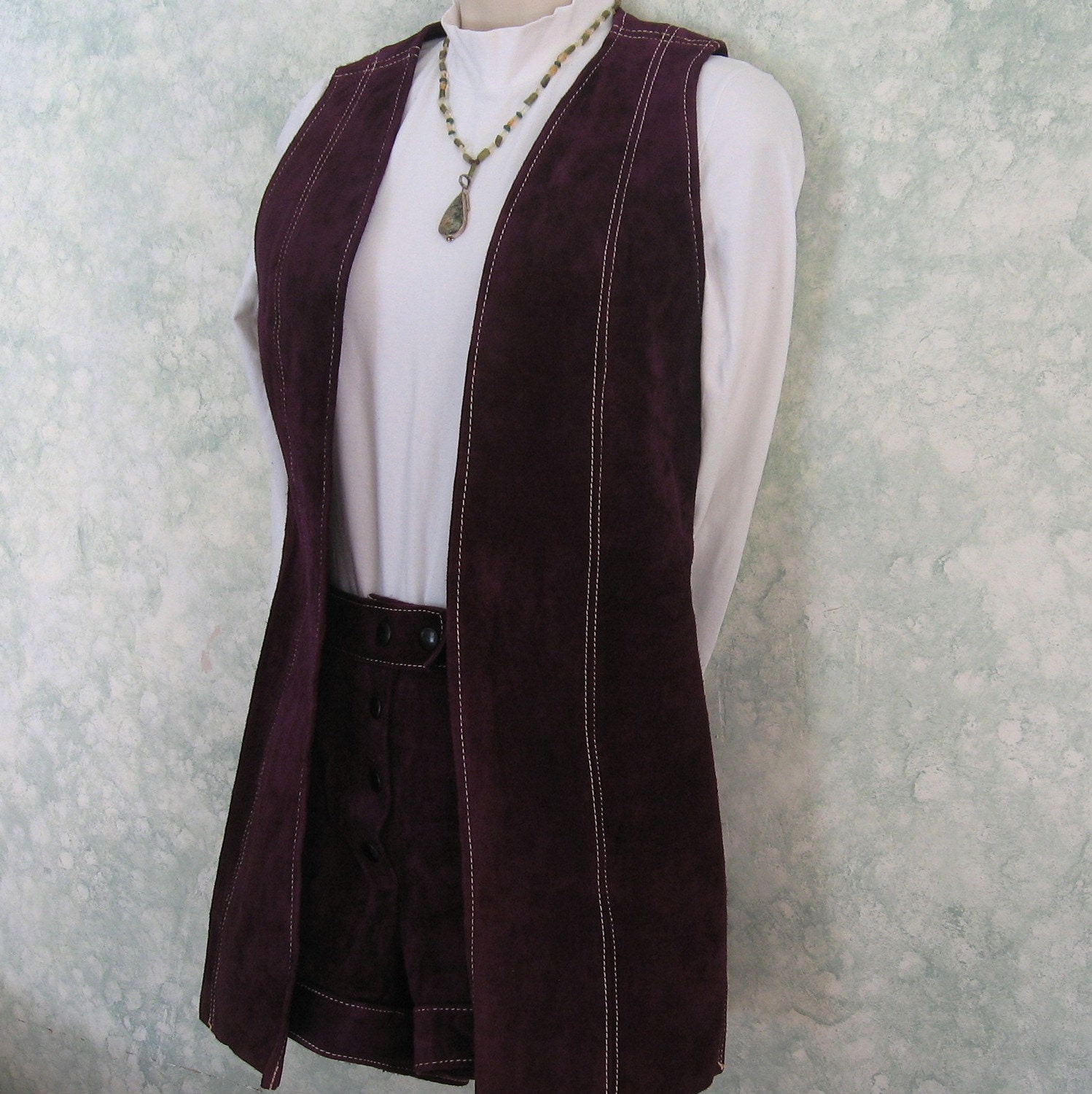 Womens Vintage Leather Vest And Shorts- ON SALE Deep Purple Sz11-12