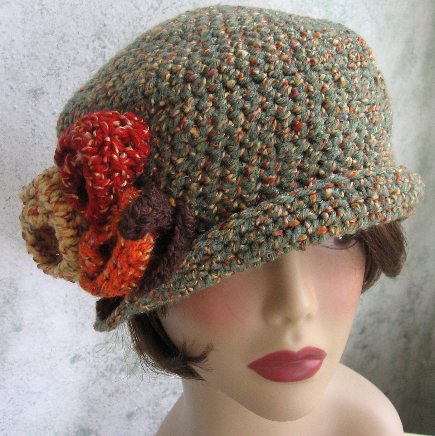Crochet Pattern Womens Flapper Hat Dowton Abbey Style With Large Flower Trim  PDF May Resell Finished