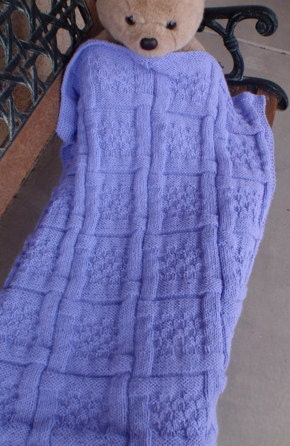 Baby blanket, lavender/purple, hand knitted, large, for a boy or girl