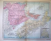 1897 Antique Color Map of New Brunswick Nova Scotia Prince Edward Island and Newfoundland