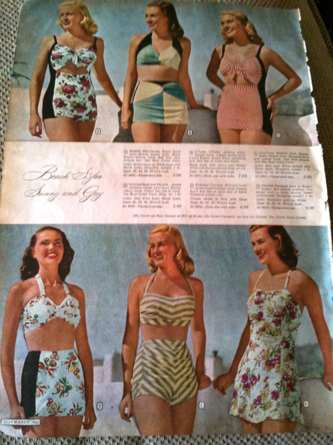 1947 Bathing Suits -vintage fashion catalog page - Montgomery Wards