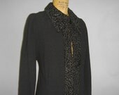 1940's Black Wool and Curly Lamb Tailored Car Coat - vintage Jacket  -size medium to large m/l