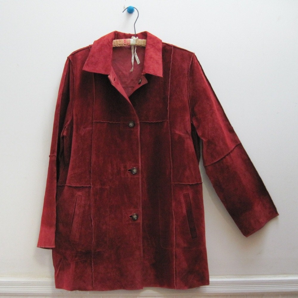 1970s Bohemian Leather & Suede Reversible Jacket - Rust, Burgundy, Merlot, Wine - vintage size medium