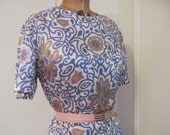 vintage 1960s Periwinkle, Pink, and Green Medallion Dress - size large to extra large, l/xl