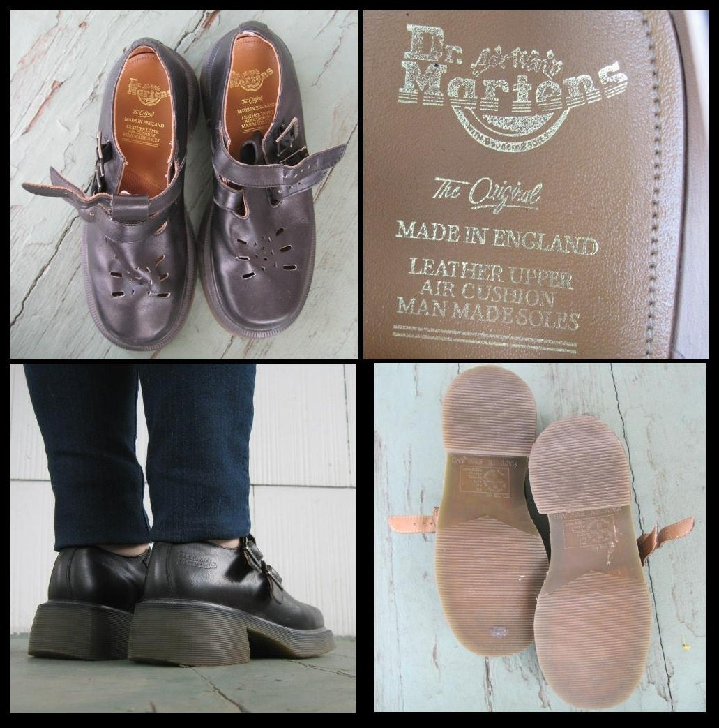 vintage T-Strap Doc Martens, Black Leather Mary Janes, made in England