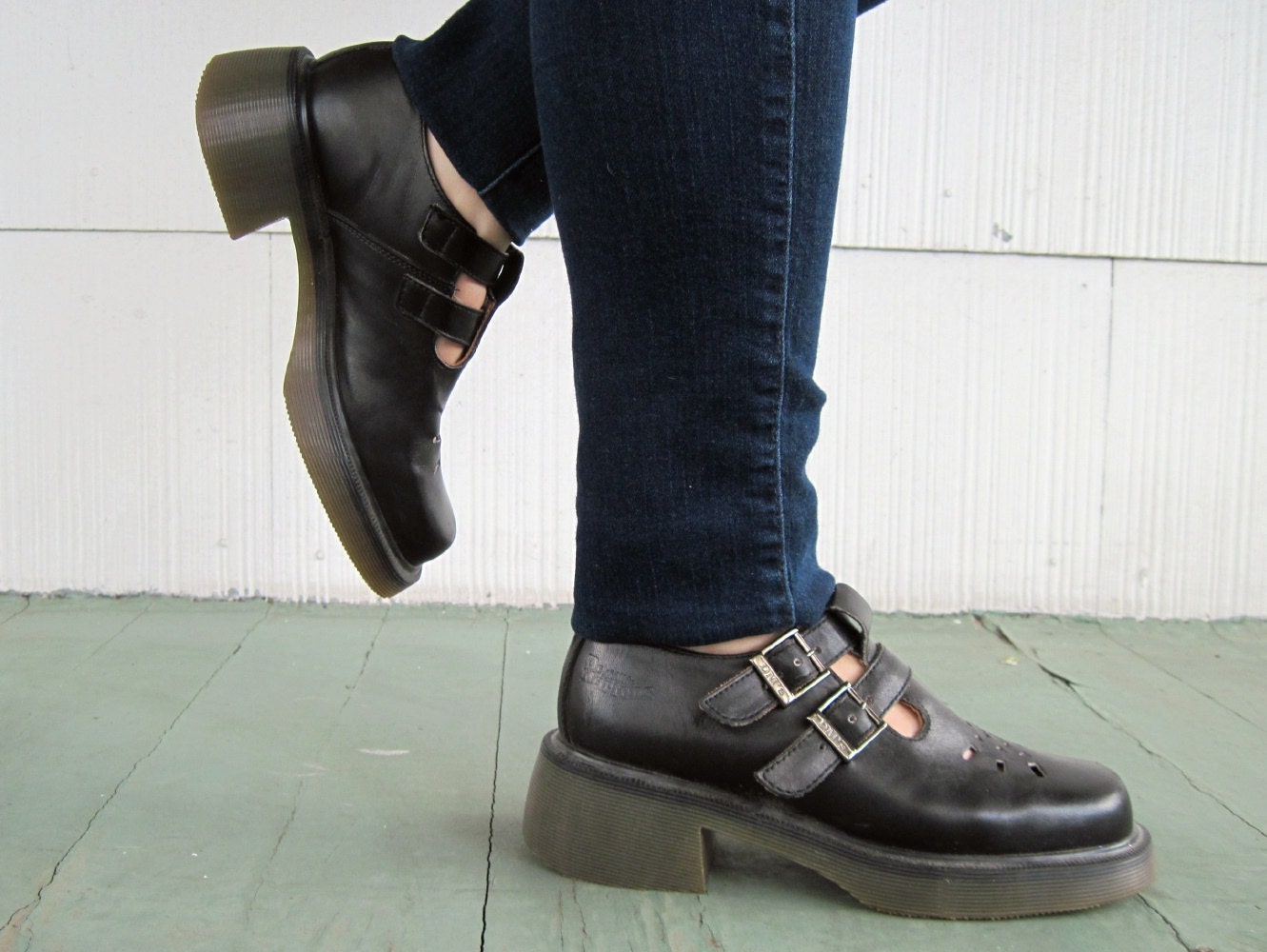 vintage T-Strap Doc Martens, Black Leather Mary Janes, made in England