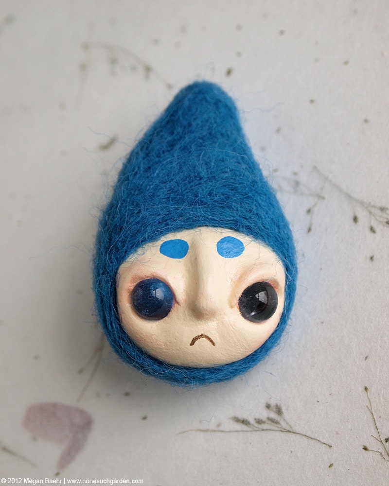 Mixed Media Brooch, OOAK - Blue Sproutling