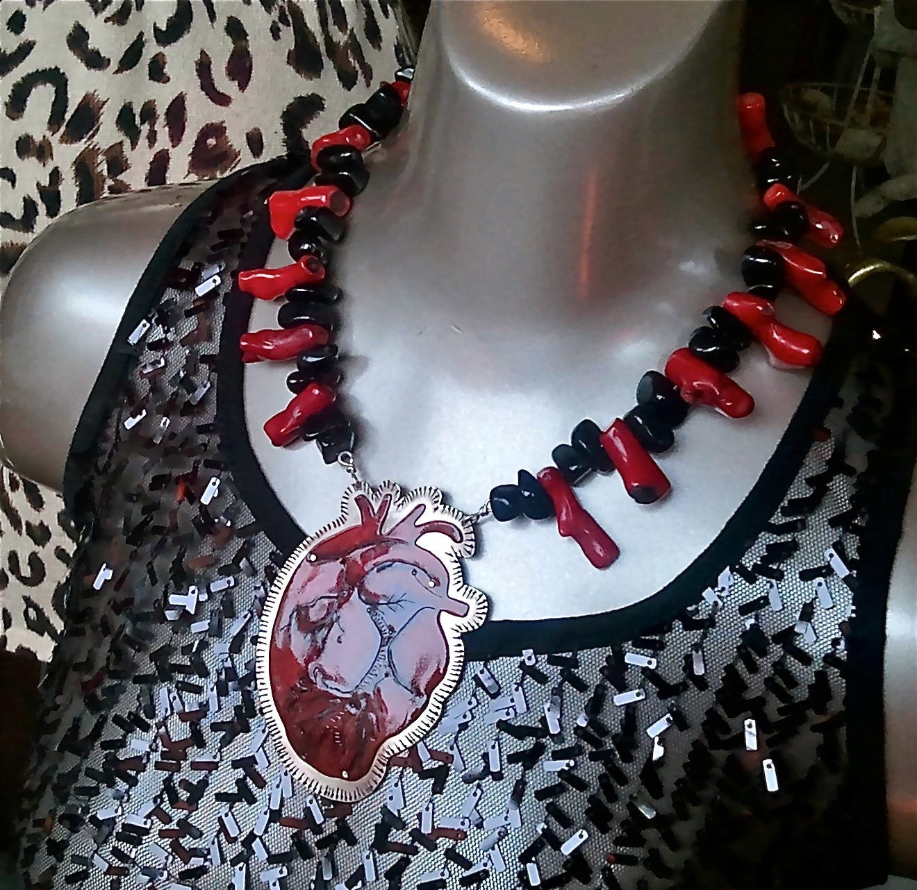 El Corazon, Red Anatomical Heart Necklace