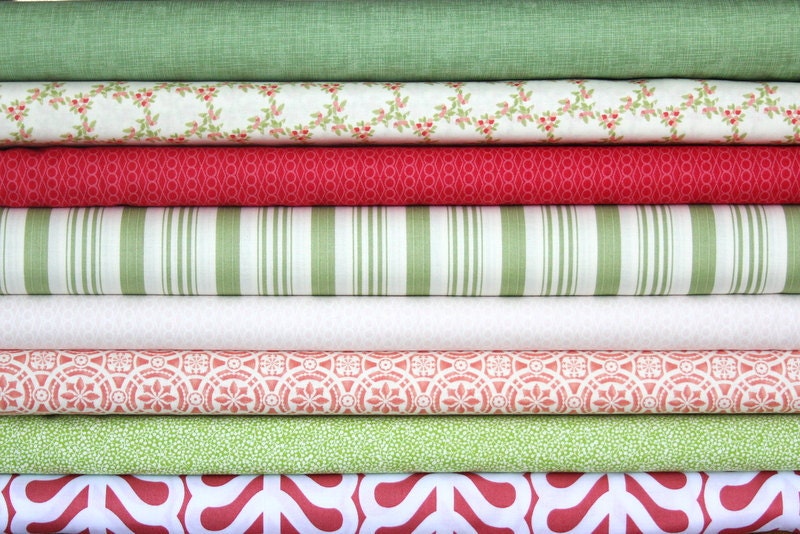 fat quarter bundle (a field of strawberries)--misc. designers--8 pieces--2 yards total