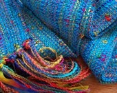 handwoven scarf in peacock blue long