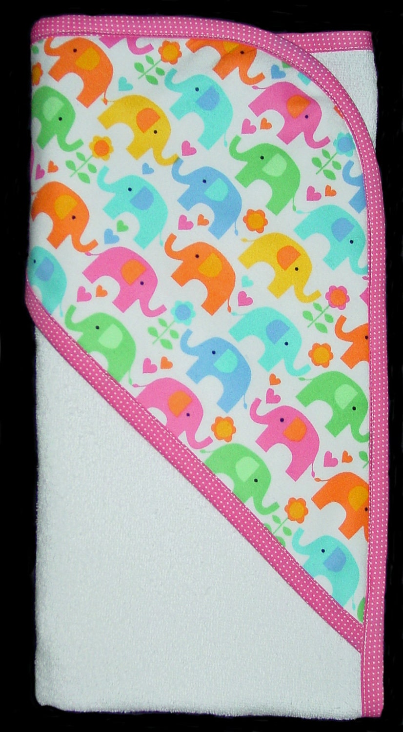 Baby Girl Bath Towel Hooded, Modern Baby Elephants, Toddler Child Kids Unique Baby Gift, Baby Shower girl gift, One of a Kind